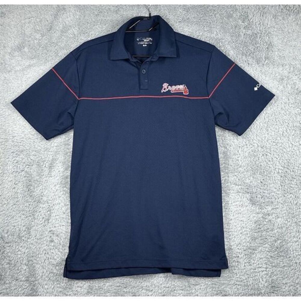Columbia Golf Atlanta Braves MLB Embroidered Golf Polo Shirt Blue‎ Medium